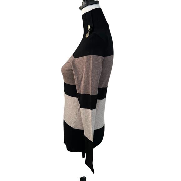 I.N.C International Concepts Mock Neck Sweater Small Black Brown Tan - Picture 2 of 4